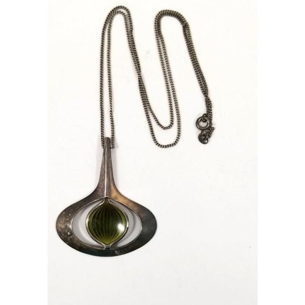 Sterling Silver Aksel Holmsen Norway Enamel Guilloche Modernist Pendant Necklace